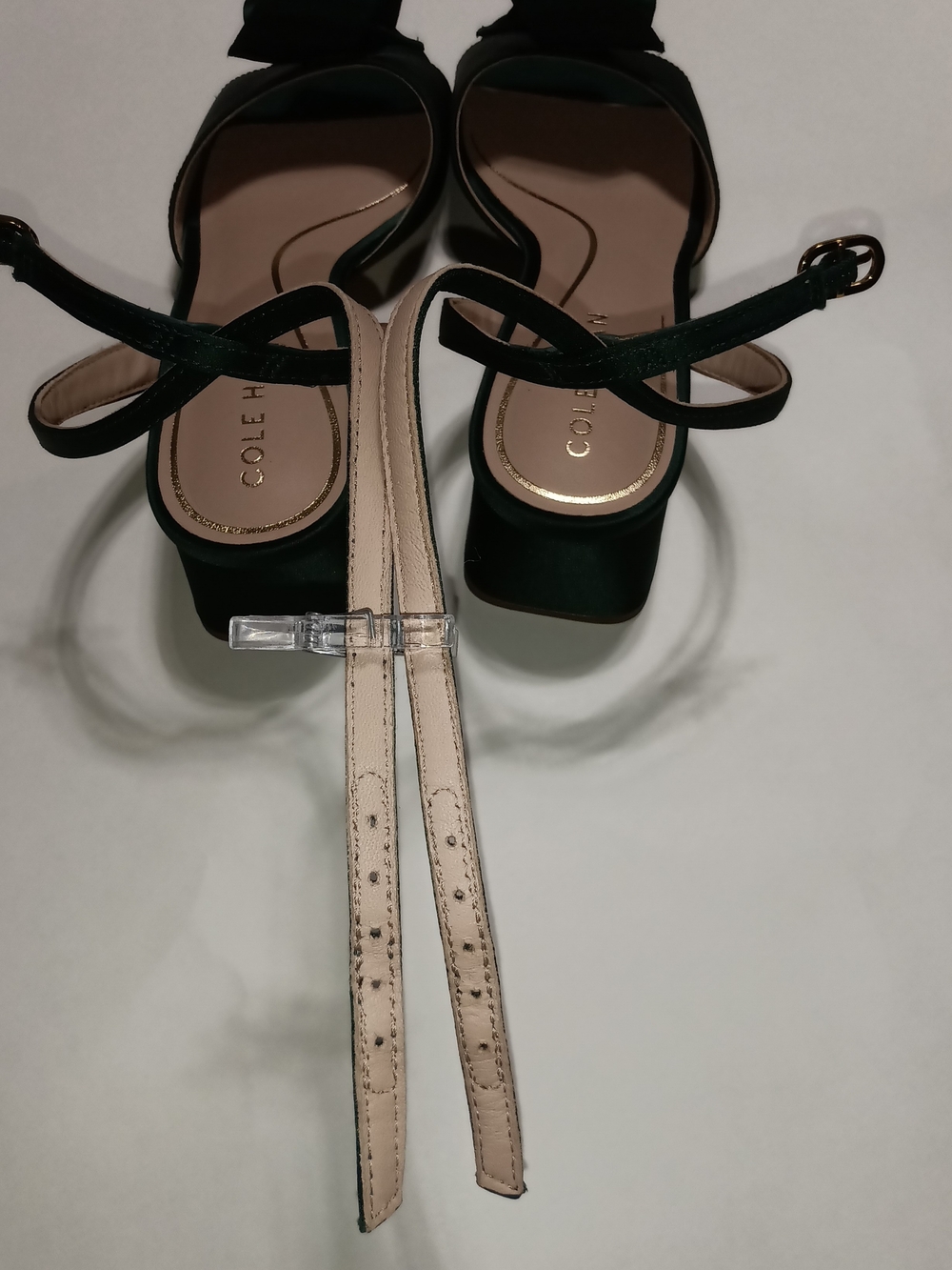 Cole Haan Florette Rainforest Green Satin Bow Ankle-Strap Heels Size 6 - Picture 9 of 13
